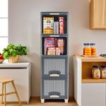 Kuber Industries 4 Units Modular Cabinet Storage Organizer | Foldable Kid Wardrobe for Cloth & Toys | Easy to Assemble Closet & Space-Saving Cupboard/Plastic Almirah for Cloth | Grey