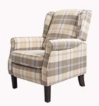 Furnituremaxi Wing Back Fabric Recliner Armchair Sofa Chair in Brown Check, one