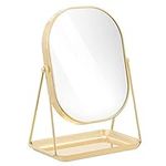 Navaris Free Standing Makeup Mirror - Large Cosmetic Vanity Mirror for Bathroom, Dressing Room, Bedroom Table, Desk with Large Tray Stand - Rose Gold