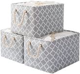 OUTBROS Storage Basket, Foldable Fabric Storage Box, Basket for Shelves with Handles and Drawstring, Used for Towels, Clothes, 34 x 24 x 20 cm, (Lantern/Gray, 3 packs)