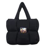 women large puffer purse quilted tote bag dupes light weight handmade woven shoulder handbag(Black)