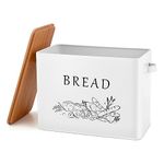 Homikit Bread Bin, Metal Bread Box with Wooden Cutting Board Lid, Extra-Large Bread Storage Holder for Kitchen Countertop, 33x18x24.5cm Holds 2+ Loaves, Vintage & Farmhouse Décor - White