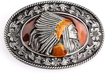 Fibbia per cintura capo indiano nativo americano per uomo, fibbia per cintura capo guerriero indiano, fibbia per cintura in filigrana capo tribale indiano, fibbia per cintura da cowboy (Argento)