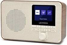 LEMEGA DR3 DAB Radio with Bluetooth,Mains and Battery Powered Portable Kitchen DAB Radios,Dual Alarm Clock,TFT Colour Display - Walnut