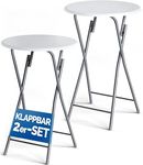 CASARIA® 2x Wood Effect Folding 60cm Bar Tables | Height 110cm | Foldable Easy Care | Side Table Set Cocktail Round Dining High Garden Patio Balcony Terrace | White