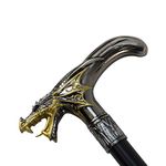 Silver Metal Golden Winged Dragon Cane 2pc Steel Shaft Travel Walking Stick