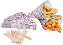 West5Products 25 Newsprint Design Food Safe Chip Shop Cones with Forks