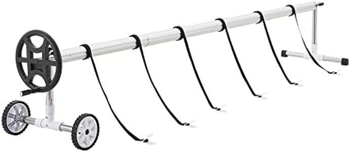 [en.casa] Enrouleur pour Bâche de Piscine à Roues Longueur Extensible Entre 300-630 cm Manivelle Antidérapante Aluminium Plastique ABS Polypropylène PVC Acier Blanc Noir Argenté