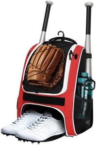 Youth Baseball Bag - Bat Backpack for Baseball, T-Ball & Softball Equipment & Gear, Bat & Glove Holder Gift, Large Main Compartment for Helmet & accessories, Separate Shoes Compartment, Fence Hook