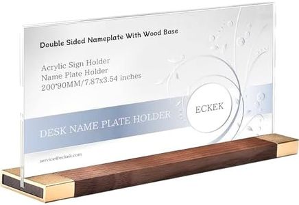 ECKEK Desk Name Plate Holder, Acrylic Sign Holder for Table Display, Wood Base Double Sided Nameplate 200*90MM/7.87x3.54 inches