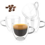 ONEDONE Espresso Cups Shot Glass Coffee 2.8 oz Set of 4 Double Wall Thermo Insulated Espresso Cups with Handle Glass Coffee Cups