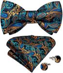 DiBanGu Paisley Bow Tie for Men Adjustable Bow Tie Handkerchief Cufflinks