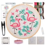Embroiderymaterial DIY Embroidery Kit for Beginners Adult, Flamingo Design Pre-Printed on Cloth, Cross Stitch Embroidery Kit Set with Instructions Sheet, Threads, Needles & All Material Included