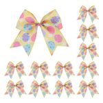 Meseey 12 Pcs 6 Inch Easter Burlap Bows Spring Bunny Bow for Gift Wrapping Tree Topper Front Door Party Home Decorations (Y-Easter Egg)