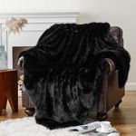 BATTILO HOME Luxury Black Faux Fur Throw Blanket 60"x 80", Fluffy Large Blanket for Bed, Comfy Shaggy Cozy Plush Fuzzy Fur Blanket for Sofa Couch Living Room Home Decor