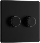 BG Electrical Double Dimmer Switch, 2-Way Push On/Off, 200W, Matt Black