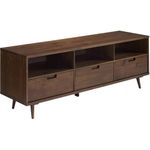 Walker Edison Millie Mid Century Modern 3 Drawer Solid Wood Low Stand for TVs up to 80 Inches, 70 Inch, Walnut