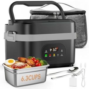 AKUDY Cordless Electric Heated Lunch Box for Adults, 6.3-Cups Rechargeable Self Heating Lunch Box with Scheduled Heating & Automatic Keep Warm, Portable Food Warmer for Work, Office&Outdoor Use