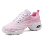 CERYTHRINA Women's Jazz Shoes Lace-up Sneakers Modern Dance Shoes Platform Walking Dance Shoes, White/Pink, 8 Women/7 Men