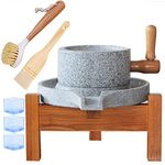 LeelanLife Manual Natural Granite Stone Mill, Country Hand Crank Dry and Wet Grain Flour Stone Grinder, Natural Wheat Paste Mill with Wooden Stand (Small 7.87inx11.8in) Gray