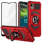 Ailiber Case for Nokia C110, Nokia C110 Case with Kickstand, with Screen Protector Tempered Glass, for Magnetic Car Mount, Military Grade Shockproof Protective Rugged Phone Cover for Nokia C110-Red