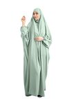 Women Muslim One-piece Loose Full Cover Long Dress One-size Overall Hijab Thobe Hooded Dress