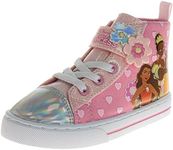 Disney Princess Sneakers Kids Girls - Ariel Jasmine Rapunzel Tiana Moana Belle Casual Canvas Slip on Shoes - Pink (Size 11 Little Kid)