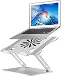 Adjustable Laptop Stand with Cooling Fan, Aluminium Alloy Multi-Angle Computer Holder for Desk, Portable Notebook Metal Mount Compatible with MacBook, Air, Pro, Dell, Alienware All Laptops 11"-17.3"