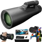 Python 12x52 Range Master Ultra HD Monocular Telescope High Powered for Adults with Smartphone Adapter, Leather Bag, Hand Strap - Monoculars for Star Gazing, Bird Watching Wildlife Hunting Travel