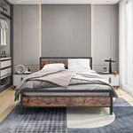 King Size Bed Frame with Wood Headboard,Heavy Duty Metal Platform Bed Frame King Size with Storage No Box Spring Needed,Mattress Base/Strong Steel Slats Support/Noise-Free