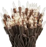 612 Vermont 100 Clear Mini Christmas String Lights on Brown Wire Cord, UL Approved for Indoor/Outdoor Use, 18 Foot of Lighted Length, 20 Foot of Total Length (Pack of 2)