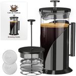 Cafe Du Chateau Stainless Steel French Press Coffee Maker - 34oz Versatile Coffee Press Coffee Maker with 4-Level Filtration, BPA Free, French Press Stainless Steel