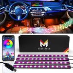 Mega Racer RGB Interior Car Lights - LED Strip Lights for Car, 48 LEDs Over 16 Million Colors, Music Sync App Controlled with iPhone Android Waterproof Under Dash Car Lighting Kit, USB DC 12V