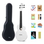 Rosen Concert Ukulele Carbon Fiber Ukelele for Adult Kids Beginners Kit, 23 inches Travel Ukeleles with All Ukulele Starter Accessories(White)