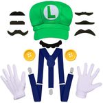 Yaliuliu Novelty Mari and Luigi Costume for Adult,Women and Men - Complete Halloween & Cosplay Accessory Set with Hat