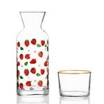 Wrenbury Strawberries Bedside Water Carafe and Glass Set - 700ml Mouthwash Decanter with Cup - Perfect for Nightstand or Bathroom - Strawberry Gift