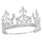 Royal King Crown Men Metal Prince Crowns Tiaras Full Round For Christmas/Wedding/Birthday Party/Photography (Silver)