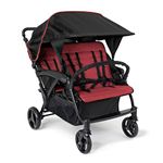 Foundations Gaggle Odyssey 4 Seat Quad Stroller with UV-Protecting Stroller Canopy and Bench Seats, 5 Point Harness for Added Safety, Foot Brake, Shock Absorbing All Terrain Tubeless Wheels (Red/Black)