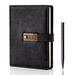 WEMATE Diary with Lock, A5 PU Leather Journal with Lock 240 Pages, Vintage Lock Journal Password Protected Notebook with Pen & Gift Box, Lock Diary Planner Organizer for Men and Women, 8.6x5.8in Black