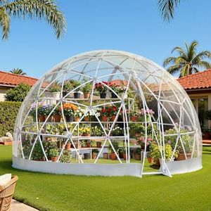 YUMPIE 15 FT Garden Dome Greenhouse, PVC Transparent Cover, Quick Connect Plug Installation, Waterproof Pop-up Green House, 6-10 Person Bubble Tent for Patio, Backyard, Party, Wedding