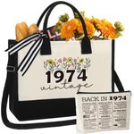 50th Birthday Gifts for Women Tote Bag, 50 Years Old Gifts for Her, Happy 50th Birthday Gifts for Her Turning 50, Vintage 1974 Canvas Tote Bag + Cosmetic Makeup Bag