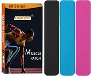 Kinesiology Tape Precut 60 Precut Strips Waterproof Sports & Athletic tape for Athletes - Physio Elastic Sports Tape Pain Relief Adhesive for Muscles Shin Splints Ankle Neck Knee & Shoulder (pink, blue, and black)