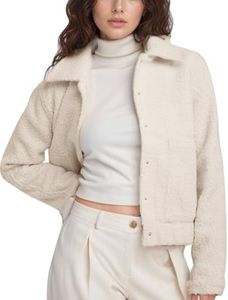 Flygo Womens Cropped Teddy Jacket Shearling Faux Fur Coat Casual Shaggy Lapel 2024 Fall Winter Fleece Jackets(Apricot-M)