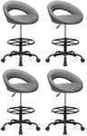 BESTFAIR Drafting Chair with Back, Height Adjustable Rolling Stool with Foot Rest, Tall 360° Swivel Stool PU Leather Chair with Wheels for Home Office, Standing Desk, Gray 4 Pack