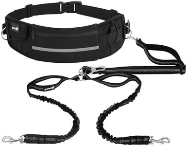 Pecute Hands Free Dog Leash 2 Dogs, Waist Belt Fanny Pack with Soft Padded, Dual Dog Leash with Pouch, 3 Padded Handles, Durable Bungee, Black Waist Dog Leash for Running Walking Hiking Jogging Biking