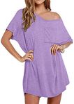 Ekouaer Womens Tshirt Nightgown Cotton V Neck Sleepshirts Comfy Casual Nightshirt for Women, Purple, X-Large