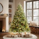 VeryMerry 6FT 'Ascot' Pre-Lit Christmas Tree with 300 Built-In Warm White LED Lights with Auto-Off Timer, 8 Lighting Modes and Real Decorative Pinecones