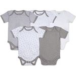 Burt's Bees Unisex Baby Bodysuits, 5-Pack Short & Long Sleeve One-Pieces, 100% Organic Cotton Bodysuit, Heather Grey Prints, 3-6 Months US