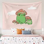 Funny Mushroom Hat Tapestry Frog Tapestry Cute Pink Tapestry for Teen Boys Girls Funny Kawaii Tapestry for Kids Bedroom Living Room Dorm Decor 59x51 Inch