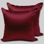 Avirons Mulberry Silk Cushion Cover Pure Silk Pillow Cases Good for Hair and Skin Anti Aging Anti Hair Fall Anti Acne Hypoallergenic | Satin Silk Cushion Cover-Pack of 2 (Size 16 * 16Inch Wine Color)